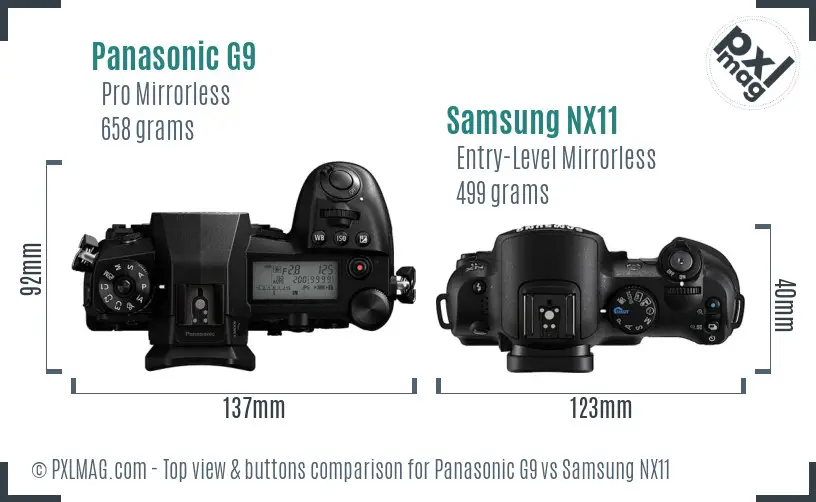 Panasonic G9 vs Samsung NX11 top view buttons comparison