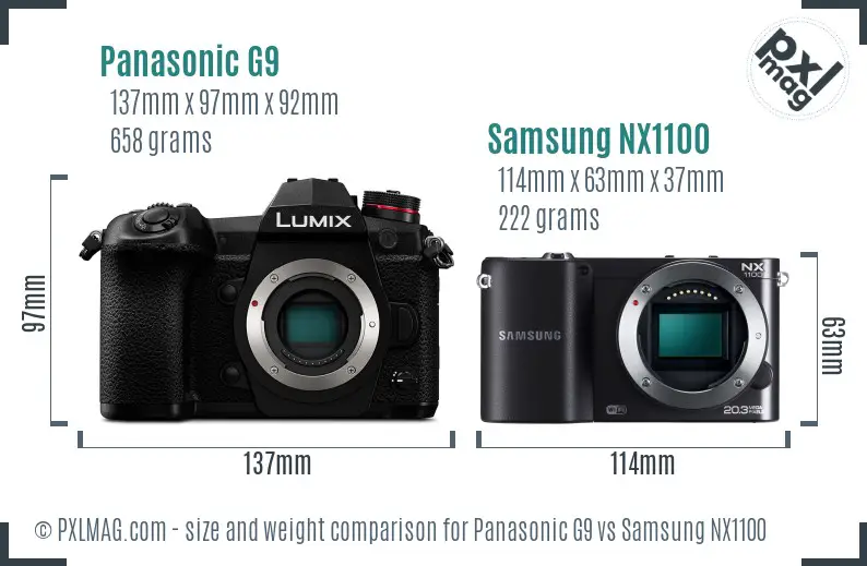 Panasonic G9 vs Samsung NX1100 size comparison Panasonic G9 vs Samsung NX1100 size comparison
