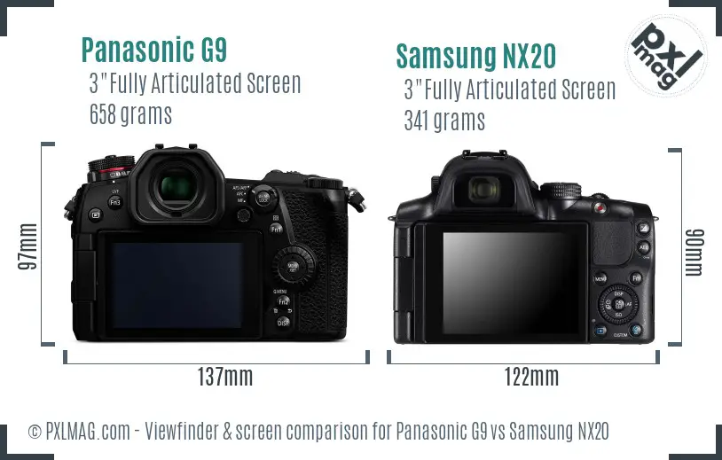 Panasonic G9 vs Samsung NX20 Screen and Viewfinder comparison