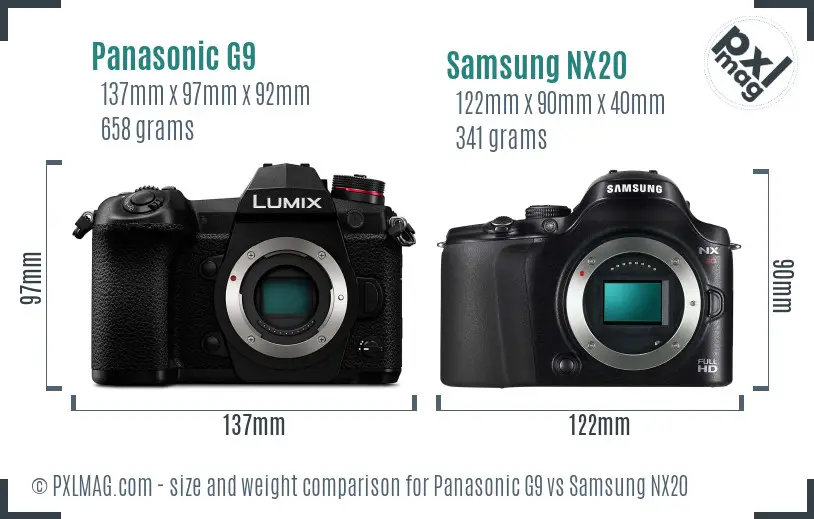 Panasonic G9 vs Samsung NX20 size comparison