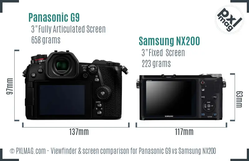 Panasonic G9 vs Samsung NX200 Screen and Viewfinder comparison Panasonic G9 vs Samsung NX200 Screen and Viewfinder comparison