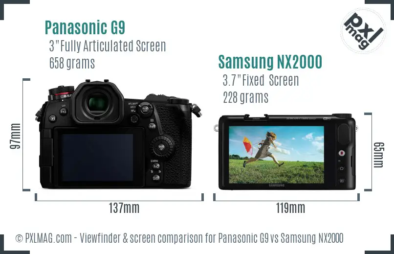 Panasonic G9 vs Samsung NX2000 Screen and Viewfinder comparison