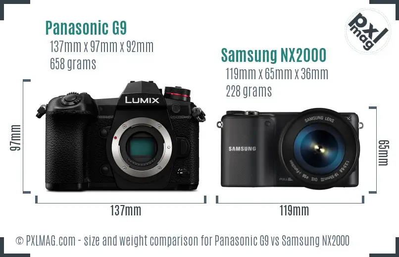 Panasonic G9 vs Samsung NX2000 size comparison