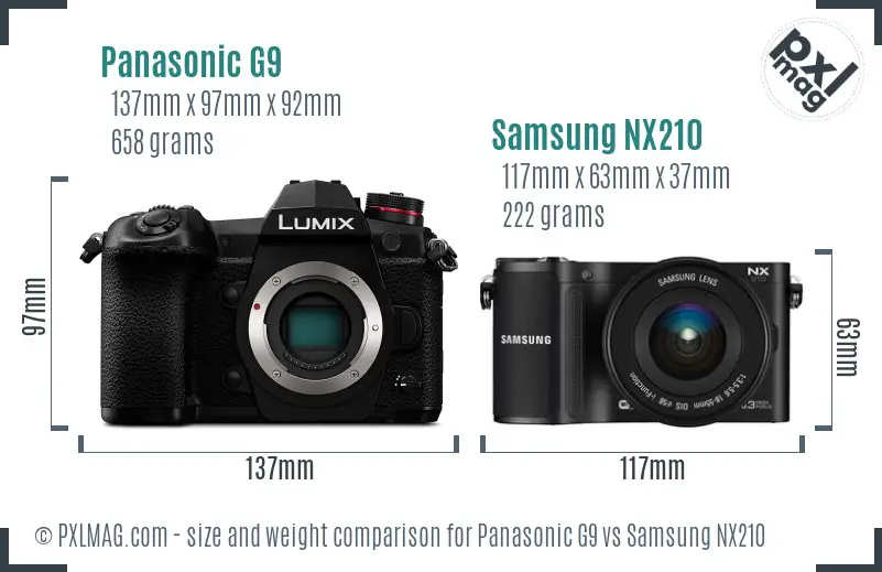 Panasonic G9 vs Samsung NX210 size comparison