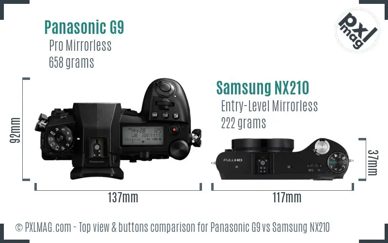 Panasonic G9 vs Samsung NX210 top view buttons comparison