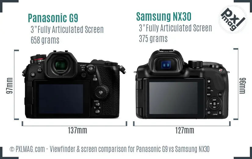 Panasonic G9 vs Samsung NX30 Screen and Viewfinder comparison