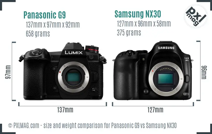 Panasonic G9 vs Samsung NX30 size comparison