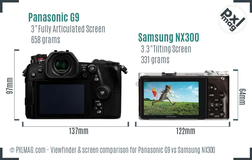 Panasonic G9 vs Samsung NX300 Screen and Viewfinder comparison