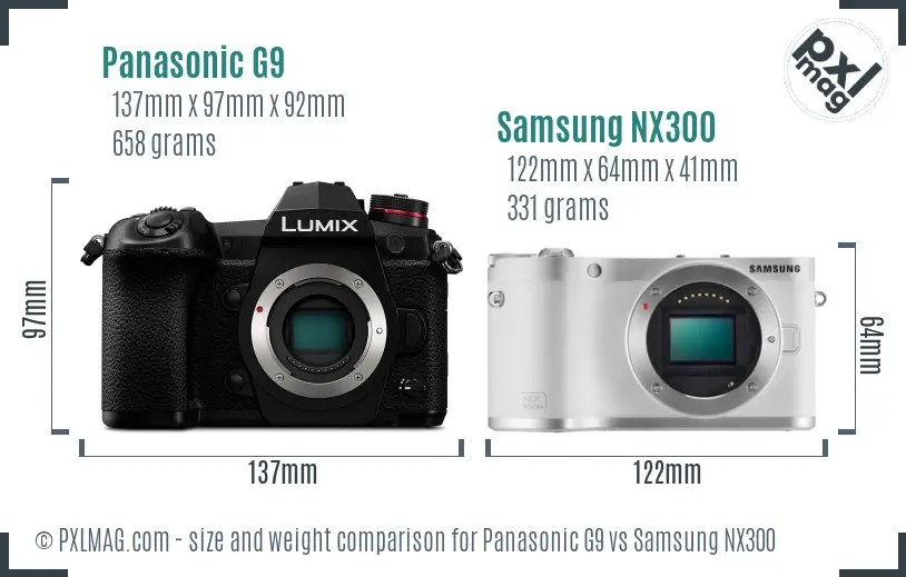 Panasonic G9 vs Samsung NX300 size comparison