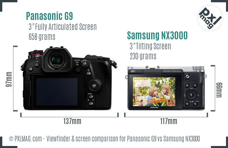 Panasonic G9 vs Samsung NX3000 Screen and Viewfinder comparison