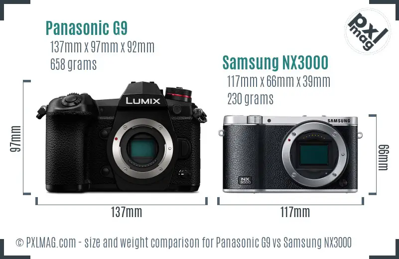 Panasonic G9 vs Samsung NX3000 size comparison