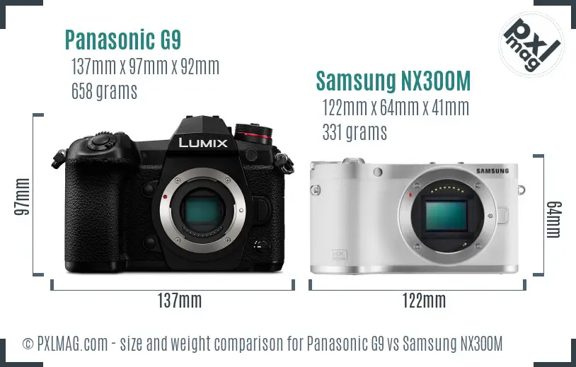 Panasonic G9 vs Samsung NX300M size comparison