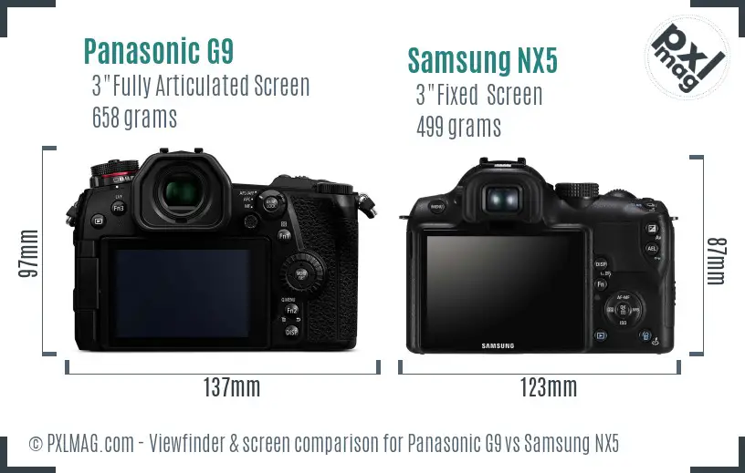 Panasonic G9 vs Samsung NX5 Screen and Viewfinder comparison