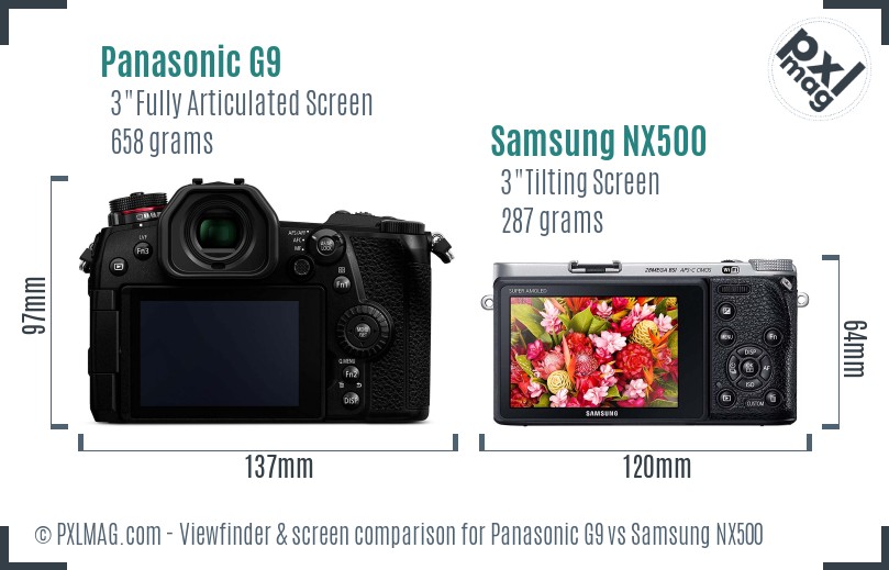 Panasonic G9 vs Samsung NX500 Screen and Viewfinder comparison