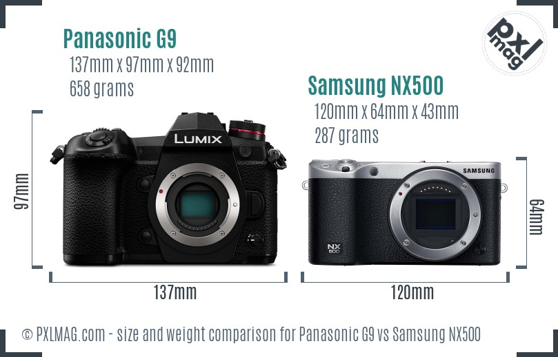 Panasonic G9 vs Samsung NX500 size comparison