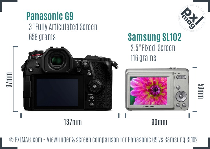 Panasonic G9 vs Samsung SL102 Screen and Viewfinder comparison