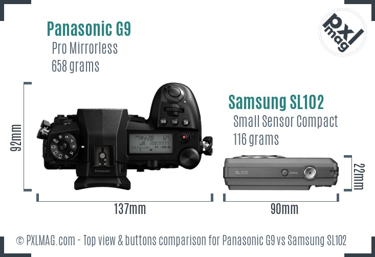 Panasonic G9 vs Samsung SL102 top view buttons comparison