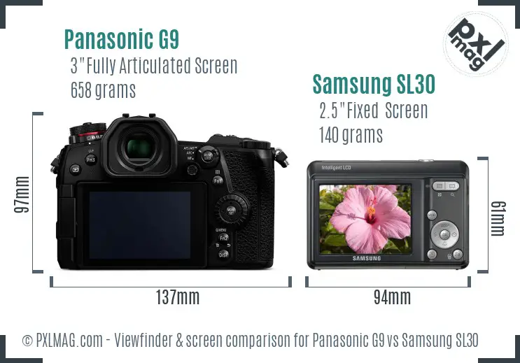 Panasonic G9 vs Samsung SL30 Screen and Viewfinder comparison