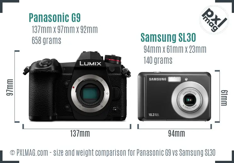 Panasonic G9 vs Samsung SL30 size comparison