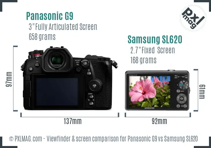 Panasonic G9 vs Samsung SL620 Screen and Viewfinder comparison