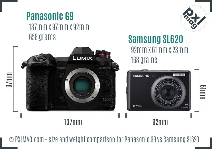 Panasonic G9 vs Samsung SL620 size comparison