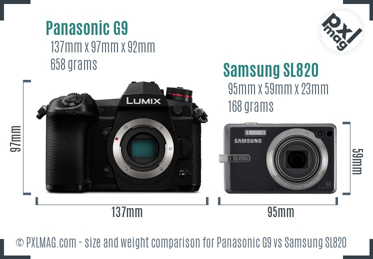 Panasonic G9 vs Samsung SL820 size comparison