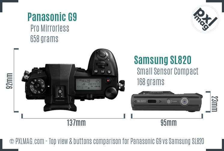Panasonic G9 vs Samsung SL820 top view buttons comparison