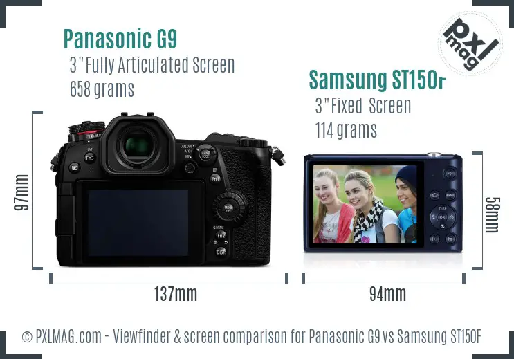 Panasonic G9 vs Samsung ST150F Screen and Viewfinder comparison Panasonic G9 vs Samsung ST150F Screen and Viewfinder comparison