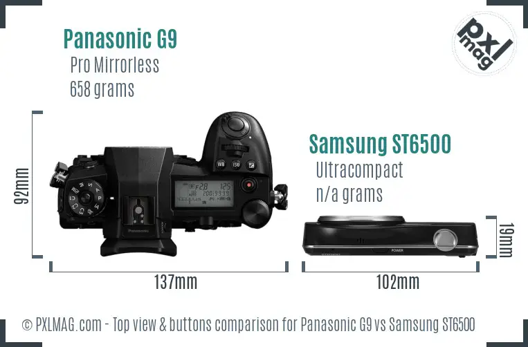 Panasonic G9 vs Samsung ST6500 top view buttons comparison Panasonic G9 vs Samsung ST6500 top view buttons comparison