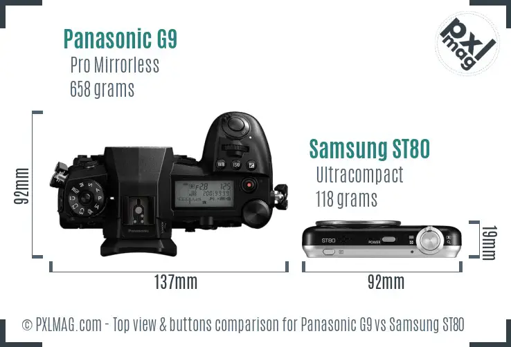Panasonic G9 vs Samsung ST80 top view buttons comparison