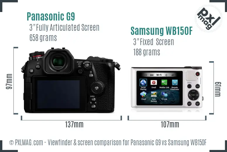 Panasonic G9 vs Samsung WB150F Screen and Viewfinder comparison Panasonic G9 vs Samsung WB150F Screen and Viewfinder comparison