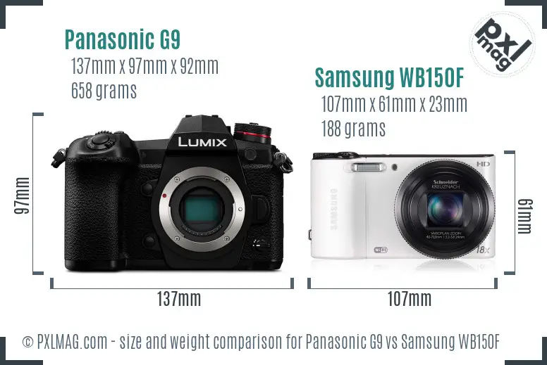 Panasonic G9 vs Samsung WB150F size comparison Panasonic G9 vs Samsung WB150F size comparison