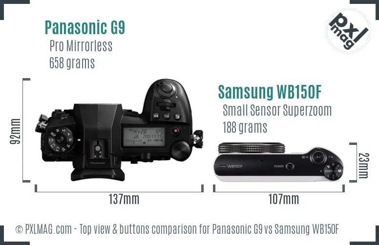 Panasonic G9 vs Samsung WB150F top view buttons comparison Panasonic G9 vs Samsung WB150F top view buttons comparison