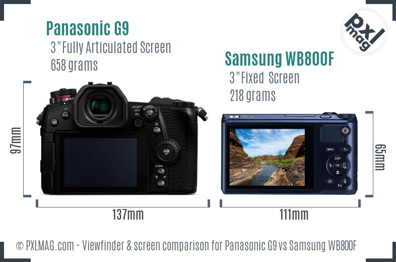 Panasonic G9 vs Samsung WB800F Screen and Viewfinder comparison