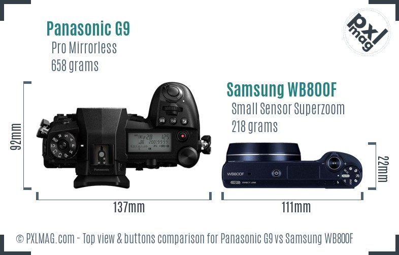 Panasonic G9 vs Samsung WB800F top view buttons comparison