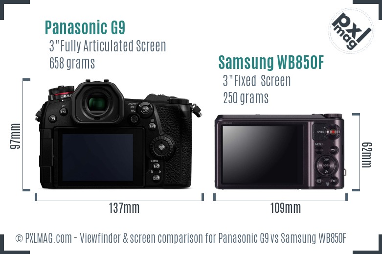 Panasonic G9 vs Samsung WB850F Screen and Viewfinder comparison