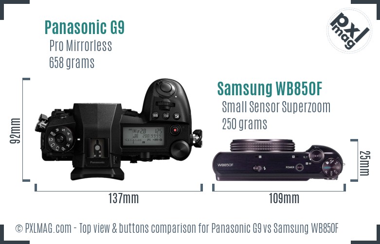 Panasonic G9 vs Samsung WB850F top view buttons comparison