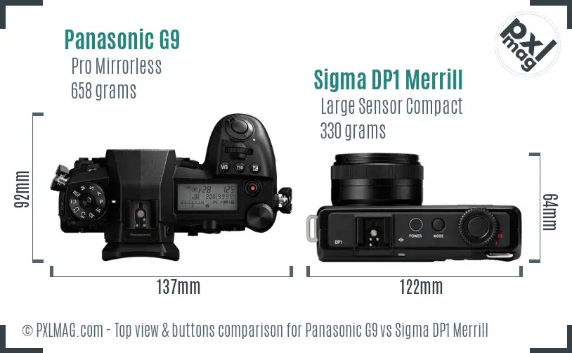 Panasonic G9 vs Sigma DP1 Merrill top view buttons comparison Panasonic G9 vs Sigma DP1 Merrill top view buttons comparison