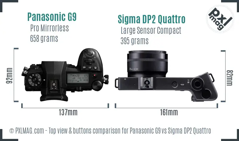 Panasonic G9 vs Sigma DP2 Quattro top view buttons comparison