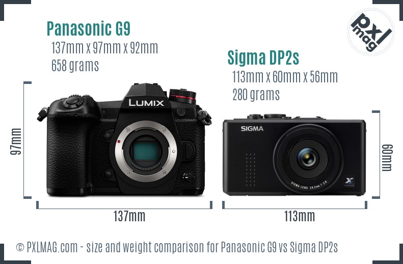 Panasonic G9 vs Sigma DP2s size comparison