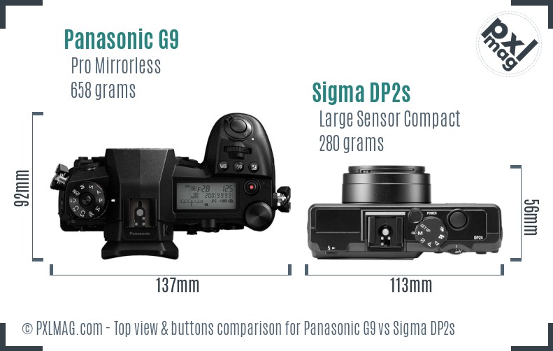 Panasonic G9 vs Sigma DP2s top view buttons comparison