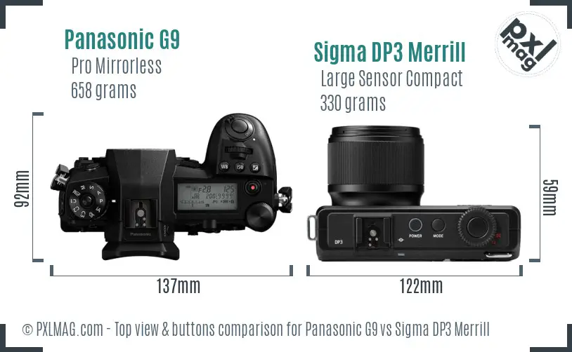 Panasonic G9 vs Sigma DP3 Merrill top view buttons comparison Panasonic G9 vs Sigma DP3 Merrill top view buttons comparison