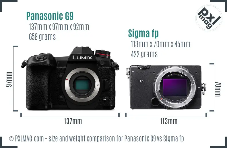 Panasonic G9 vs Sigma fp size comparison