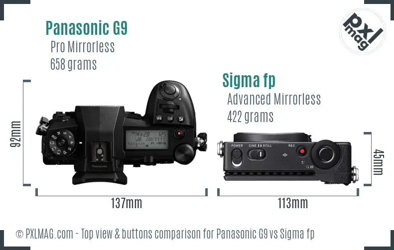 Panasonic G9 vs Sigma fp top view buttons comparison