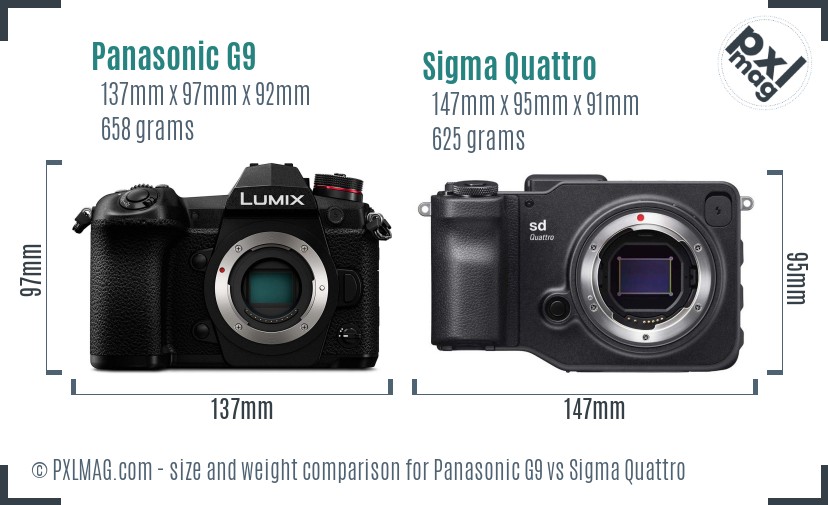 Panasonic G9 vs Sigma Quattro size comparison