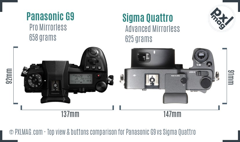 Panasonic G9 vs Sigma Quattro top view buttons comparison