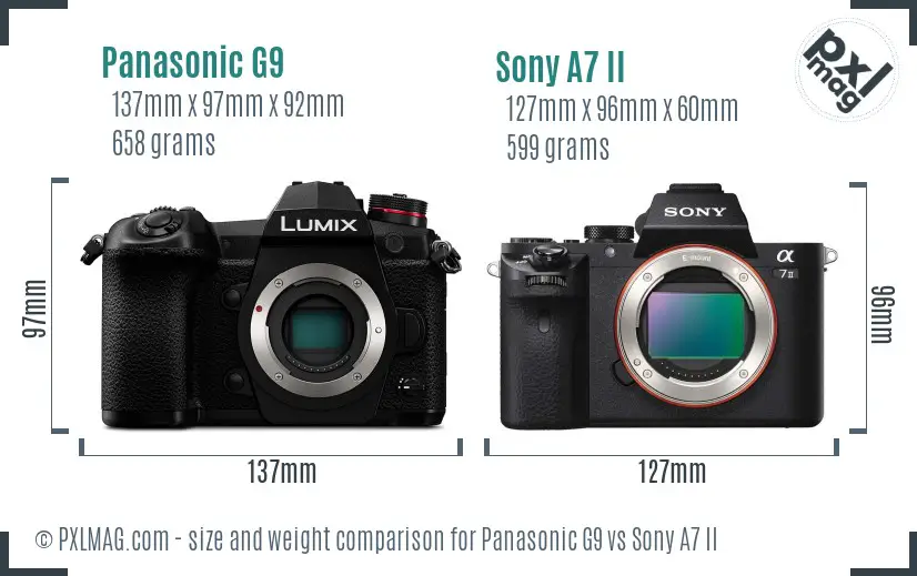 Panasonic G9 vs Sony A7 II size comparison
