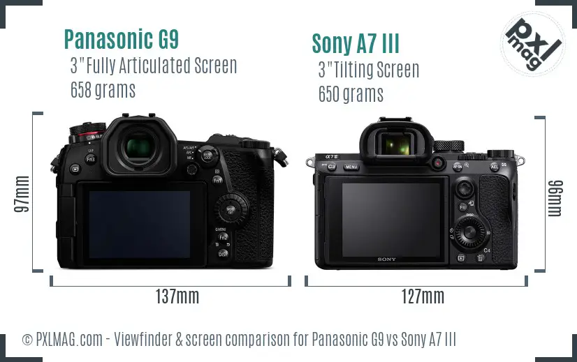 Panasonic G9 vs Sony A7 III Screen and Viewfinder comparison