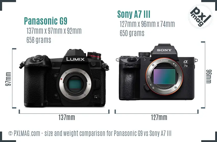 Panasonic G9 vs Sony A7 III size comparison