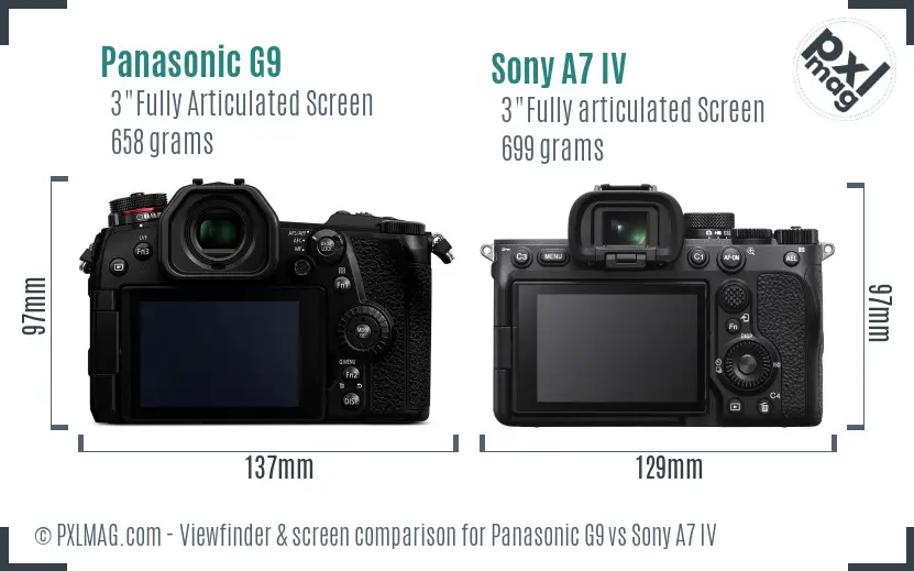 Panasonic G9 vs Sony A7 IV Screen and Viewfinder comparison
